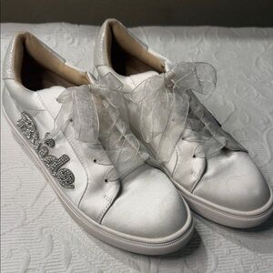 Betsey Johnson Cibil “Bride” Sneakers. Bling. 
Size 8. Satin Ribbon lace.